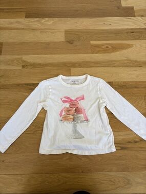 Crewcuts White Long-Sleeve Tee with Pink Macaron Graphic 4-5 T